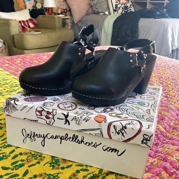 Jeffrey Campbell Black Silver Mules Heels Size 6 - Picture 1 of 4